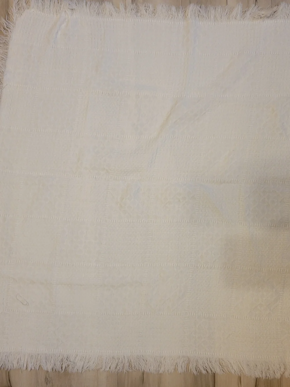 Cream Waffle Weave Throw with Fringe